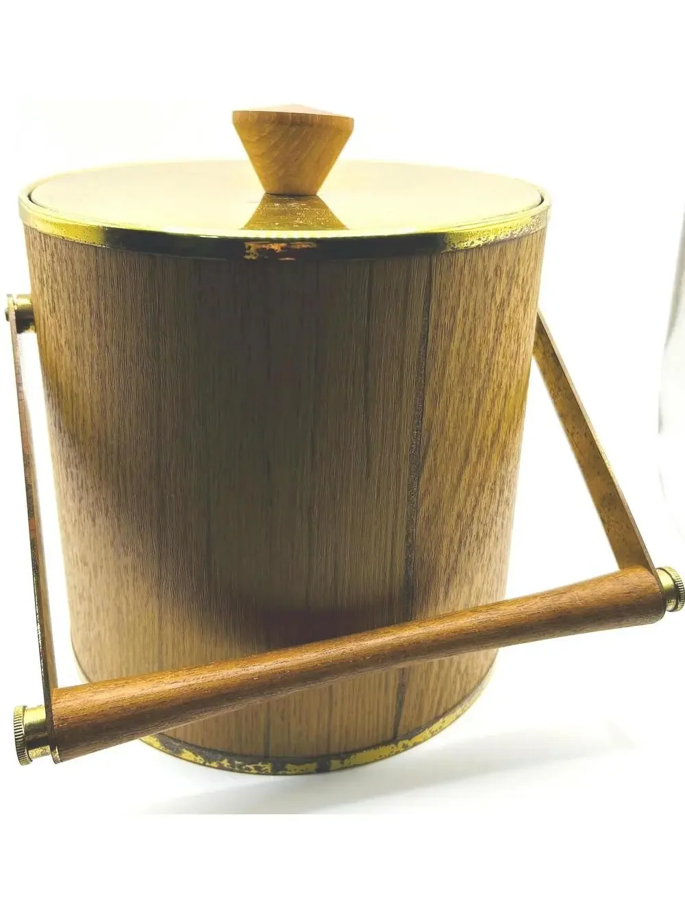 Retro Wood and Gold Insulated Ice Bucket